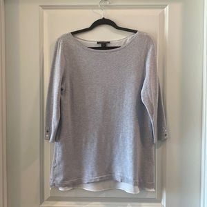 White House Black Market Women’s Gray Sweater 3/4 Sleeve Split Back Slit